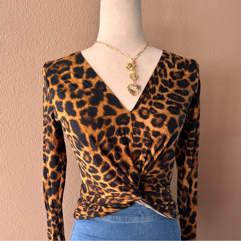 Leopard Print V-Neck Wrap Top